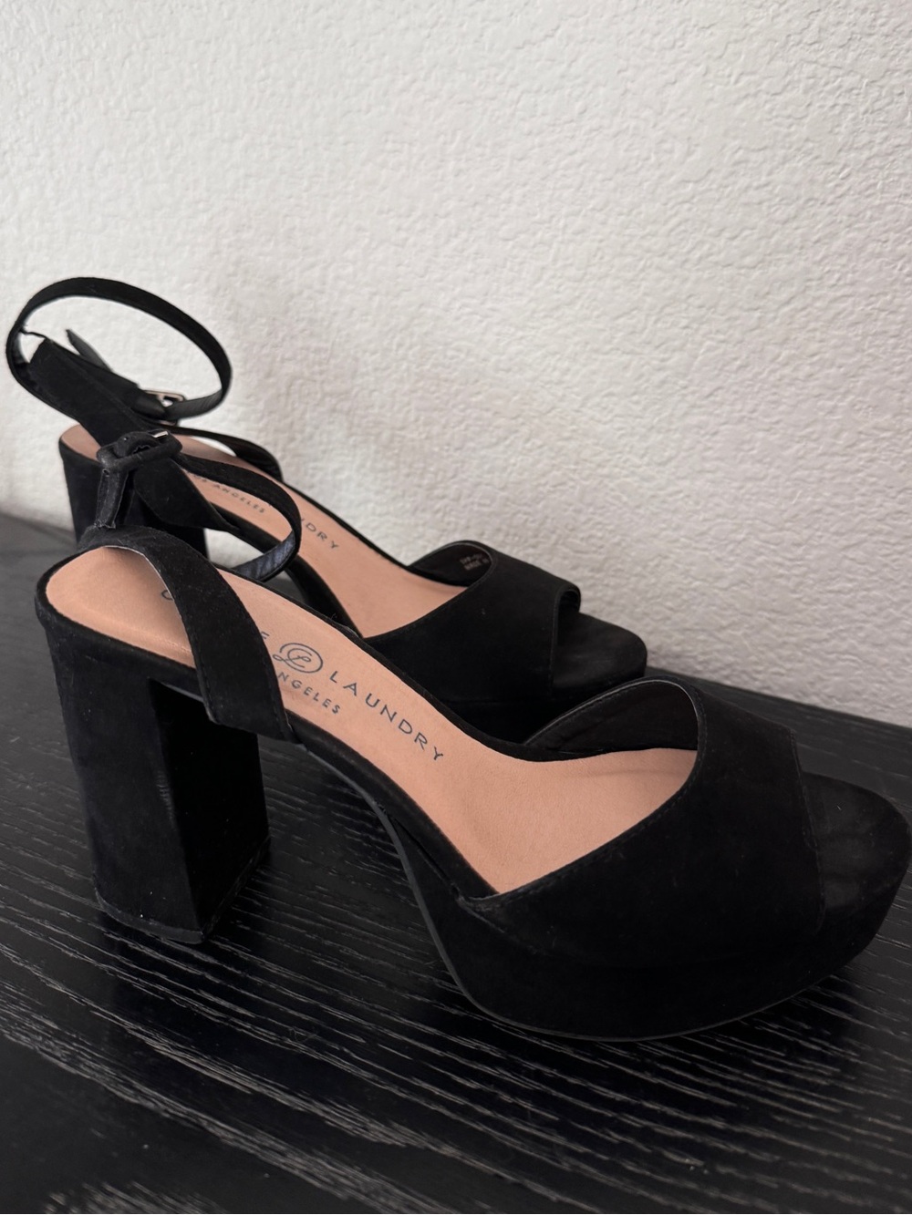 Chinese Laundry Black Suede Platform Block Heels